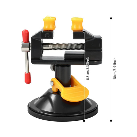 Portable Aluminum Alloy Drill Press Vise With Suction Base, Table Bench Clamp For Jewelry Making And Hobby Crafts, Small Parts Holding, Mini Workbench Vise For Workshop, Lightweight Yet Rugged And Easy Mount, side view with 8.5cm and 10cm dimensions