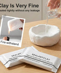 Waterproof Sealant Mastic For Wall Holes And Cracks shown in use with water pouring and two sealed product packs on table