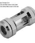 Chiciris G1/4 Brass Inline Water Cooling Filter For PC Liquid Loop, Female G1/4 thread, stainless steel, clear acrylic body.