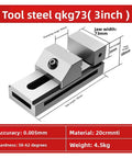 Rock Solid Fast Acting Flat Pliers Vice Built For Cnc Milling Workflows Featuring Quick Grip Action Heavy Duty Steel Construction With Reliable Performance, showing tool steel qkg73 3 inch size and measurements.