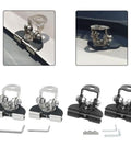 Hood Light Mounting Brackets 2-Pack Adjustable 304 Stainless Steel For Off-Road Truck SUV ATV LED Work Lights Or Light Bars No-Drill Clamp-On Fits Up To 0.35 Inch Thickness Black showcasing installation and parts.