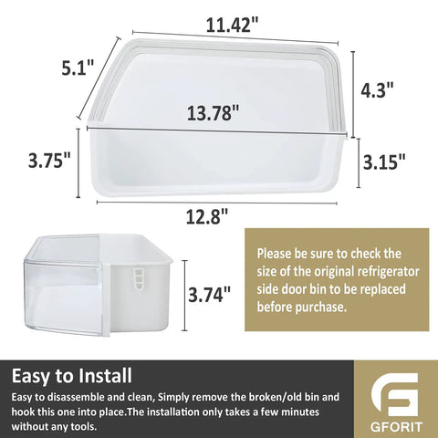 Right Side Refrigerator Door Shelf Replacement For RF263BEAESG AA RF263TEAESG dimensions and easy install diagram