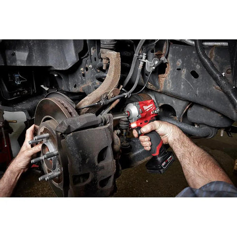 Stubby Three Eighths Inch Impact Wrench With Four Mode Drive Control For Tight Spaces, 250 Ft Lbs Breakaway Torque, Auto Shut Off in use