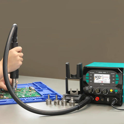 All In One Micro Soldering Station With 1000W BGA Hot Air Gun And 0 To 20V 0 To 3.5A Lab DC Power Supply Soldering Iron And Color Coded UI