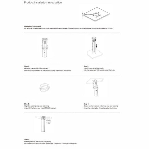 Installation steps for Slick Telescopic Pop Up Kitchen Power Strip With Built In Fast Charging Wireless Station and One Click Auto Lift.