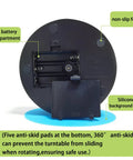 Black Motorized Rotating Display Stand, 360 Degree Automatic Silent Turntable For Epoxy Glitter Tumblers And Cups, showing battery compartment and non-slip feet.