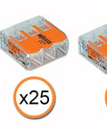 Three sizes of lever nuts from the Lever Nuts 75 Piece Wire Connector Kit With Case For Solid Stranded And Flexible Copper Wires