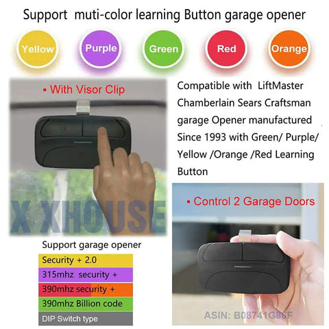 Smart Universal Garage Door Remote Compatible With Chamberlain, Linear, Stanley, Wayne Dalton, Craftsman And More Openers With Learn Button Or DIP Switch For Quick Setup And Reliable Long Range