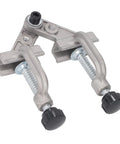 Heavy Duty Adjustable Pipe Alignment Clamp Made From Strong Aluminum Die Casting For Welding And Furniture Construction 10 To 180 Degree Swing close-up view of adjustable clamp mechanism.