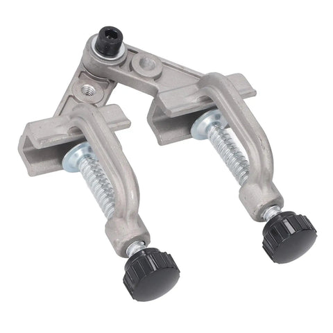 Heavy Duty Adjustable Pipe Alignment Clamp Made From Strong Aluminum Die Casting For Welding And Furniture Construction 10 To 180 Degree Swing close-up view of adjustable clamp mechanism.