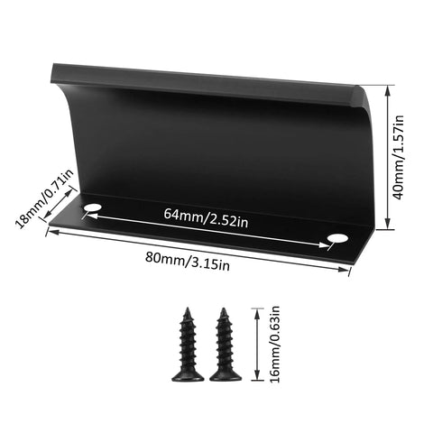 Diagram of 10 Pack Black Aluminum Edge Pull Handles with dimensions for doors, drawers, cabinets, wardrobes, modern home hardware