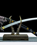 41 Inch Black Authentic Tachi Style Curved Handmade Japanese Samurai Katana Sword With T10 Carbon Steel Full Tang with ornate display stand
