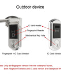 Heavy-Duty Waterproof Fingerprint Door Lock With IC Card Reader For Outdoor Gate And Entrance IP65 Rated electronic access device, showing fingerprint and IC card reader features.