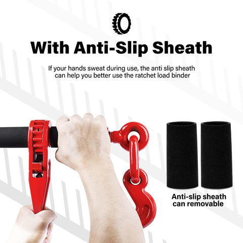 Ratcheting Chain Binders With Grab Hooks 1/4-5/16 Inch, 2,200 LBS Working Load with anti-slip sheath detail shown