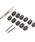 13-Piece Spot Weld Cutter Set For Power Drill, 3/8 Inch Cut, Double-Sided Weld Removal Kit shown with hex sheet metal hole cutters