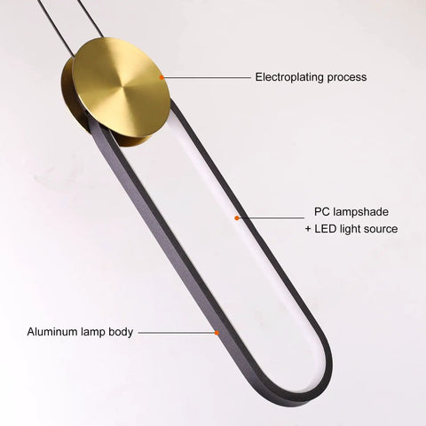 Black And Gold LED Pendant Light With Minimalist Oval Design 10W Warm White Single Hanging Fixture highlighting materials