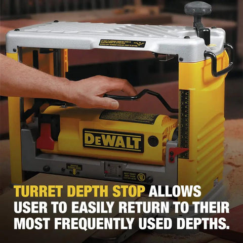 Heavy Duty 12.5 Inch Benchtop Wood Thickness Planer with turret depth stop for precise adjustments in woodworking projects.