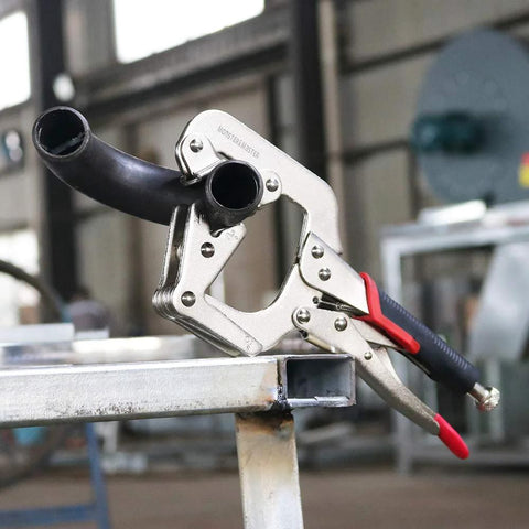 Monster & Master welding pipe plier clamp, 10-inch steel locking C-clamp with large V-pads