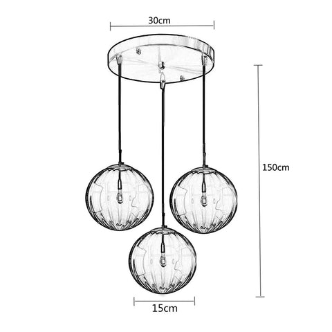 Diagram of Three Light Globe Amber Glass Pendant Lighting With E14 Socket Glass Hanging Lamp Chandelier Adjustable 47 Inch Wire