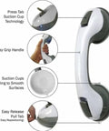 Close-up of white handle with suction cups, showing grip and release mechanism for smooth surfaces.