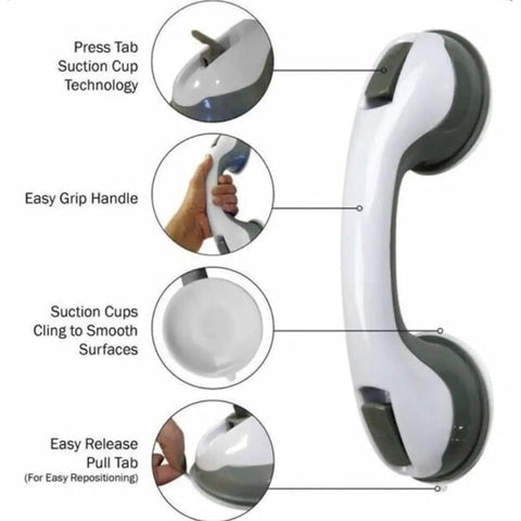 Close-up of white handle with suction cups, showing grip and release mechanism for smooth surfaces.