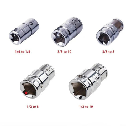 Must Have Hex Socket Adapter Kit forged from tough CR-V Steel Transforms Your 1/4 3/8 And 1/2 Inch Square Drive Ratchets Into Super Cool Screwdriver Bits For Any Drilling Or Driving Job Fast, five chrome vanadium adapters