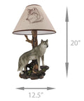 Gray Wolf Table Lamp With Rock Base And Tree Detail, 20 Inch Tall Resin Accent Lighting For Living Room Or Den, Cozy Cabin Vibe, Shade Diameter 12.5 Inches, 120V Bulb Not Included
