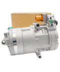Top Shelf Electric AC Compressor Swap Out For Hyundai Kona And Kia Niro EV with 110mm pulley, 12V motor, and silver finish.