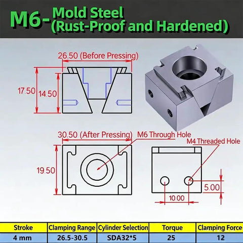 M6 mold steel clamping block dimensions and details for Hardcore Grip Toggle Clamps With No Sweat Setup For Cnc Workbench Stop Block Air Cylinder Or M6 Screw Drive Push Pull Cam Clamp Smooth Milling Machine Tool Heavy Duty 2 Pack.