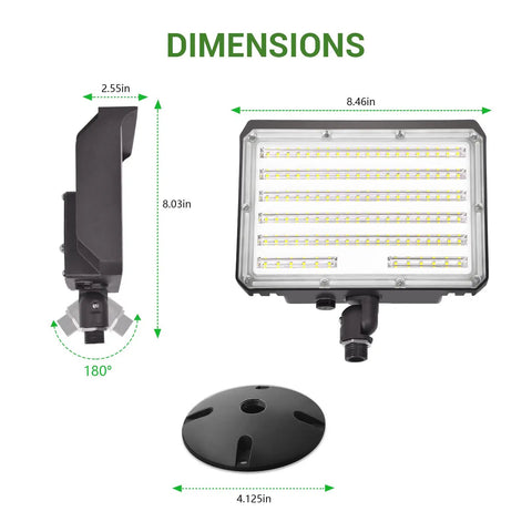 Dimensions of Two Pack 80W Outdoor LED Flood Light With Dusk To Dawn Photocell, 5000K Daylight, 12,000 Lumens, IP65 Weatherproof