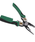 SASKATE 8 In 1 Wire Stripper Pliers With Voltage Tester Multi Functional Crimping Cutting Tool For Electrical Work High Carbon Steel with green handle.