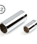 Chrome 12-point shallow and deep sockets from the Three Eighths Inch Drive Shallow And Deep Twelve Point Socket And Ratchet Set Pro Grade