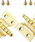 Two Pack Gold Zinc Alloy Crown Hinges With Eight Mounting Holes For Vintage Furniture Cabinets Wooden Trunks Suitcases, includes screws.