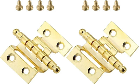 Two Pack Gold Zinc Alloy Crown Hinges With Eight Mounting Holes For Vintage Furniture Cabinets Wooden Trunks Suitcases, includes screws.