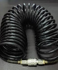 Badass Polyethylene Pneumatic Air Hose With Quick Coupler 25 Foot Quarter Inch Npt American Connector coiled design for easy storage.
