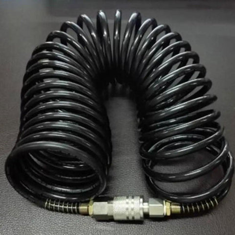 Badass Polyethylene Pneumatic Air Hose With Quick Coupler 25 Foot Quarter Inch Npt American Connector coiled design for easy storage.
