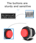 Close-up of red 24Pcs 16Mm Momentary Push Button Switches 2 Pin Self Resetting Round On Off 3A 250V AC with spring detail
