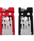 Compact Bike Repair Tool Kit With Multiple Functions in red and black, portable emergency maintenance kit with sturdy steel construction.
