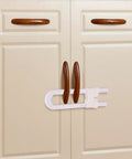 U Shape Cabinet Door Locks For Kid Proofing Double Doors Simple Install Child Safety Latches in use on wooden cupboard handles