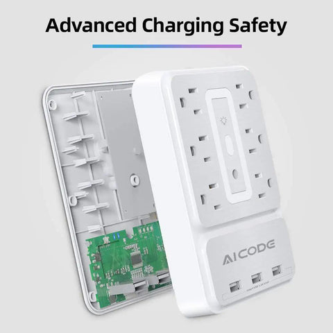 Wall Outlet Shelf With Night Light And 6 AC Outlets, 3 USB Ports, Surge Protector, 9-In-1 Power Hub internal view