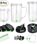 18-Piece Cup and Blade Replacement Set For Magic Bullet Blender MB1001 250W with cups, blades, lids, gears, gaskets, pads