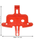 Red plastic piece from Six Piece Bicycle Brake Pad Spacer Kit For Hydraulic Disc Brakes shown with measurements in inches and mm.