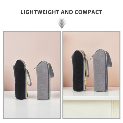 Legit Gotta Have 2 Piece Insulated Baby Bottle Carrier Tote With Stroller Hook Portable Nursing Milk Warmer Bag side view of black and gray insulated sleeves