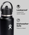 40 Oz Insulated Stainless Steel Water Bottle With Wide Mouth And Leakproof Straw Cap No Spill Flip Lid