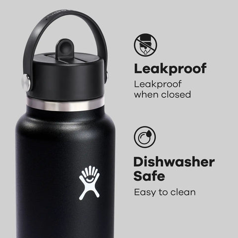 40 Oz Insulated Stainless Steel Water Bottle With Wide Mouth And Leakproof Straw Cap No Spill Flip Lid