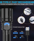 Ultra Bright Tactical Flashlight With Zoomable Beam And Five Lighting Modes, IPX7 Waterproof Handheld Torch with USB Type-C port