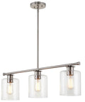 Sloane 31-Inch 3-Light Modern Industrial Farmhouse Island Light With Clear Glass Shades, Brushed Nickel Finish