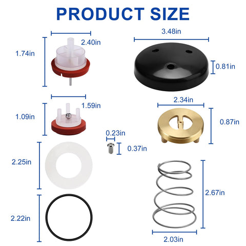 Pressure Vacuum Breaker Repair Kit And Bonnet Repair Kit RK1 720A For Zurn Wilkins with component sizes shown.