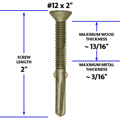 12x2 Reamer Self-Drilling Wood To Metal Screw with Torx Star Head T-30 showing length, wood, and metal thickness limits.