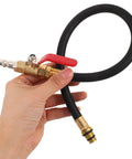 Top Rated Premium Boss Level European Cylinder Pressure Hose Rubber Alloy For Engine Leak Test Quick Connect No Leak Setup Fits Air Compressor And Auto Diagnostic Tools Easy Install Heavy Duty Performance For Garage Crew black hose with brass quick-connect and red valve lever
